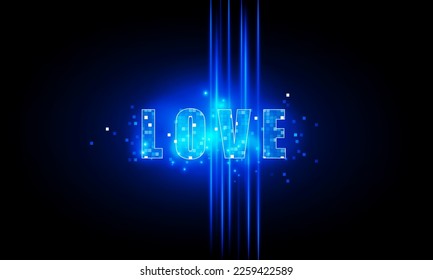 Abstract technology polygon love light for font digital world, Business management strategy and Happy Valentine's day background, vector design