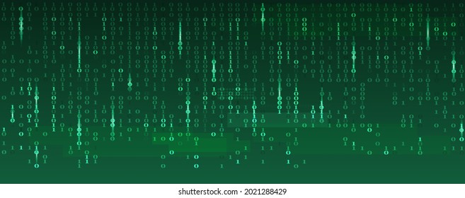 Abstract technology programming binary code vector green background.Digital data and secure concept with number 0 and 1 and glow light.