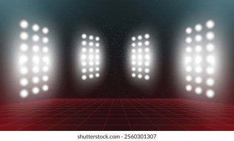 Abstract technology red blue background stadium stage hall with scenic lights of round futuristic technology user interface Blue vector lighting empty stage spotlight background.