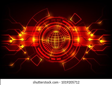 Abstract technology red globe with digital circuit line background. Vector illustration communication internet online technology concept.