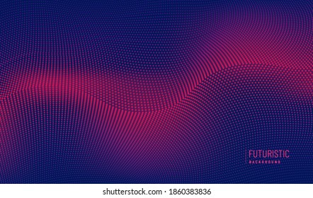 Abstract technology red pink & blue particles wavy design 3D movement of sound dynamic background. Modern futuristic concept. Vector illustration 