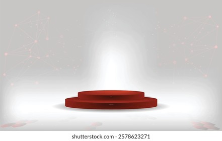 Abstract technology red stage white gray background Hi-tech communication podium concept, technology, digital business, innovation, science fiction scene vector illustration with copy-space.