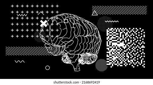 Abstract technology related background with 3D model of a human brain.