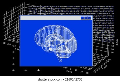 Abstract technology related background with 3D model of a human brain.