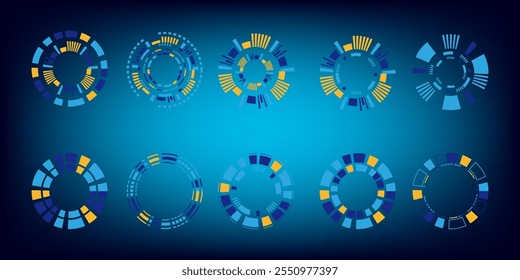 Abstract technology righ circle in blue and yellow.