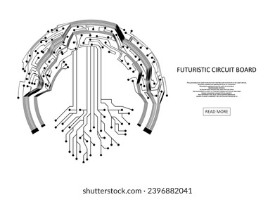 Abstrakte Technologie mit runder Platine. Illustration künstlicher Intelligenz. Grafisches Konzept für Ihr Design