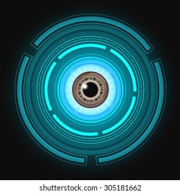Abstract technology for safety and security concept with digital eye of robot, vector illustration 
