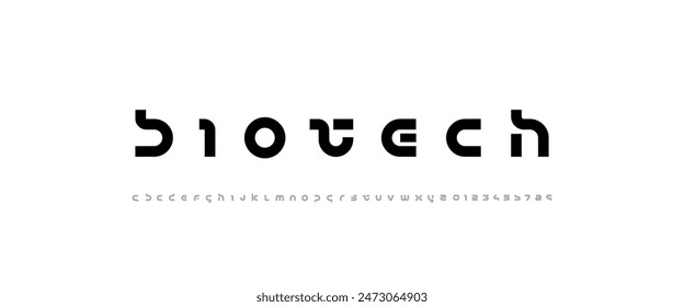 Abstract technology science bold font, digital cyber space alphabet made futuristic style, thick lowercase letters A-Z and Arab numerals 0-9 space style