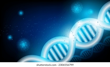 abstract technology science concept DNA futuristic on hi tech blue background. Mysterious source of life background. Genom futuristic image. Conceptual design of genetics information