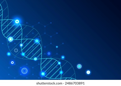 Abstraktes Technologiewissenschaftskonzept mit einer DNA-Molekül- und Biologie-Vektorillustration. 