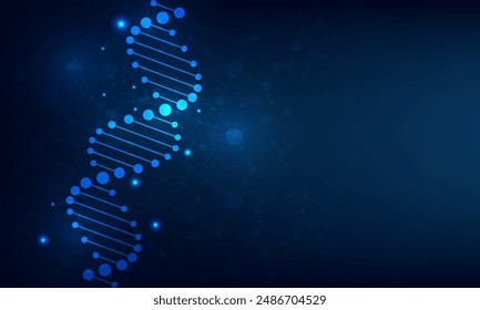 Abstract  technology science concept with a DNA molecules and biology vector illustration.DNA blue background. 