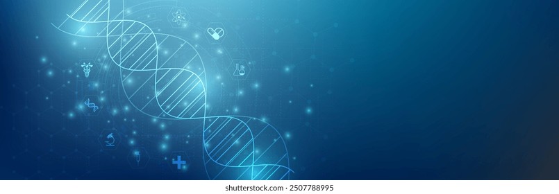 Concepto de ciencia de tecnología Abstractas con moléculas de ADN y Ilustración vectorial de biología. Fondo azul de ADN. 