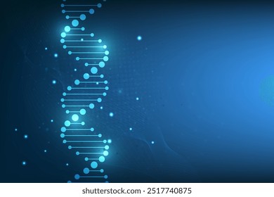 Abstraktes technologisches Wissenschaftskonzept mit DNA-Molekülen und biologischer Vektorgrafik.DNA-blauer Hintergrund. 