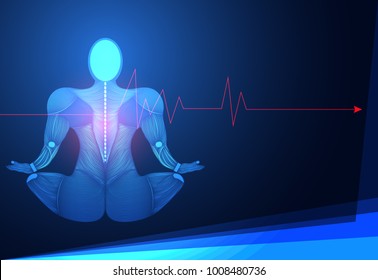 abstract technology science concept human body line blue health digital : medicine,meditation,Healing,Chakra,Zen vitality innovation energy circulates in the body on hi tech future design background