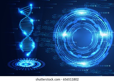 abstract technology science concept modern circle blue light and DNA digital on hi tech binary background