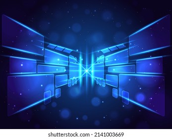 Abstract Technology Or Sci-fi Blue Shiny Background.