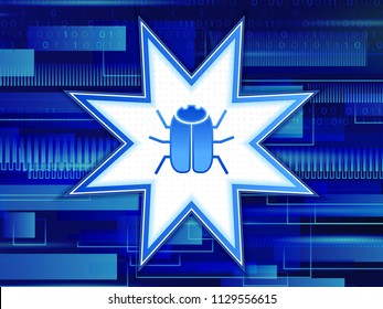 Abstract technology security on global network background. Hacker bug icon. Digital data concept