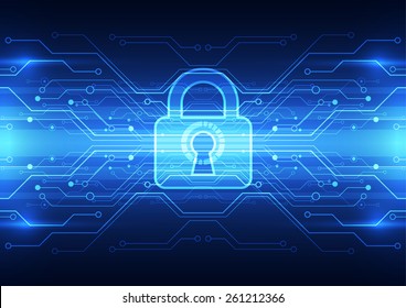 Abstract Technology Security On Global Network Background, Vector Illustration