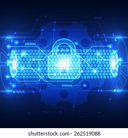Abstract technology security on global network background, vector illustration