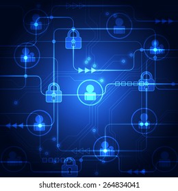 Abstract Technology Security On Global Network Background, Vector Illustration