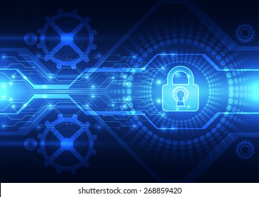 Abstract technology security on global network background, vector illustration