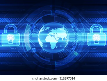 Abstract Technology Security On Global Network Background, Vector Illustration