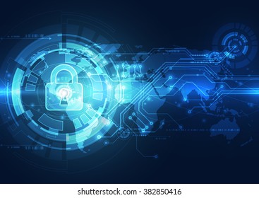 Abstract Technology Security On Global Network Background, Vector Illustration