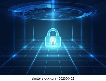 Abstract Technology Security On Global Network Background, Vector Illustration