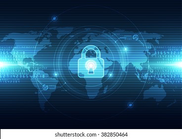 Abstract Technology Security On Global Network Background, Vector Illustration