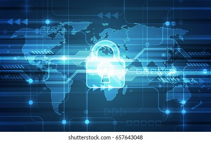 Abstract Technology Security On Global Network Background, Vector Illustration