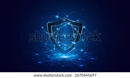 Abstract technology shield symbol with circuit board. Cyber ​​privacy and data protection concept. Modern security technology innovation background.
