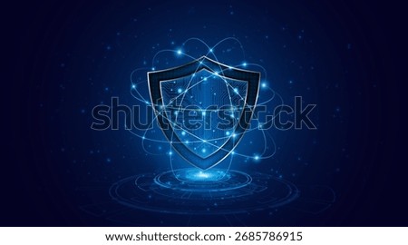 Abstract technology shield symbol with circuit board. Cyber ​​privacy and data protection concept. Modern security technology innovation background.	