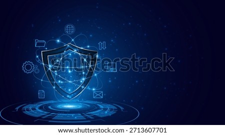 Abstract technology shield symbol with circuit board. Cyber ​​privacy and data protection concept. Modern security technology innovation background.