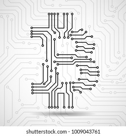 Abstract technology sign bitcoin of circuit board. Vector