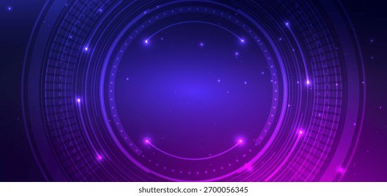 Abstract technology speed lines circles with lighting effect on blue and purple background. Hi tech communication concept. Vector illustration