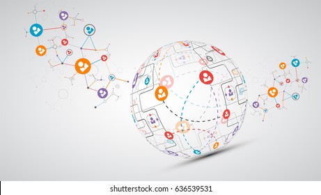 Abstrakte Technologie, Hintergrund.Globales Netzwerk-Konzept. Vektorgrafik