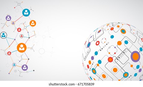 Abstract technology sphere background. Global network concept. Vector