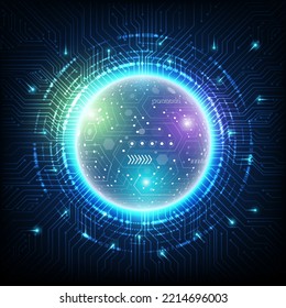 Abstract technology sphere with circuit lines diagram. The planet with the circuit board surface. Vector illustration EPS10.