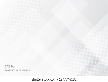 Abstract technology squares overlapping with halftone white background. Vector illustration