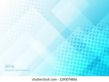 Abstract technology squares overlapping with halftone blue background. Vector illustration