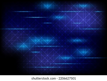 Resumen del estilo de la tecnología: sobre el tema de la comunicación de red y conexión en línea, con líneas de brillo y puntos sobre el tono de color azul oscuro 