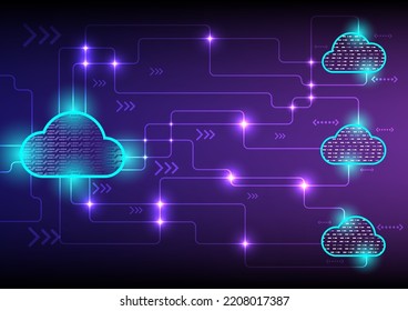 Abstract technology style background, theme of clouds network communication and connection linking, dark blue tone