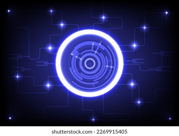 Abstract technology style background, theme of tech circle and surrounded glowing ring, with digital circuit connection network and lights