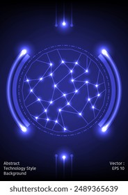 Abstract technology style background, theme of network circle frame with glowing lights, dark blue color tone