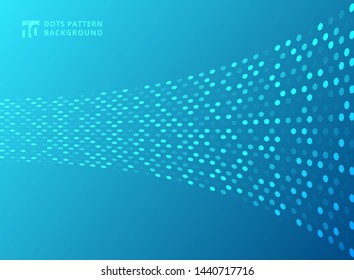 Abstract technology style dots neon pattern curve on blue background. Vector illustration