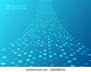 Abstract technology style dots neon pattern curve perspective on blue background. Vector illustration