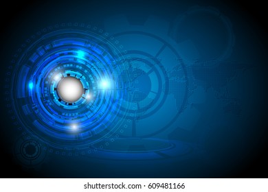 Abstract technology with system and world map, vector illustration