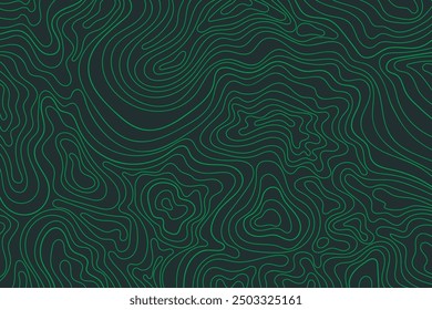 Abstract technology topographic map background. Green topographic lines on a dark background