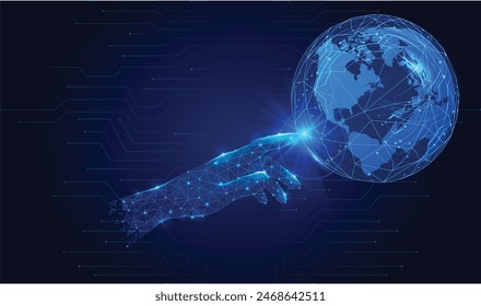 Abstract technology Touch the world with digital communication technology background