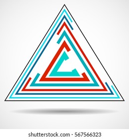 Abstract technology triangle with lines, geometric logo, vector